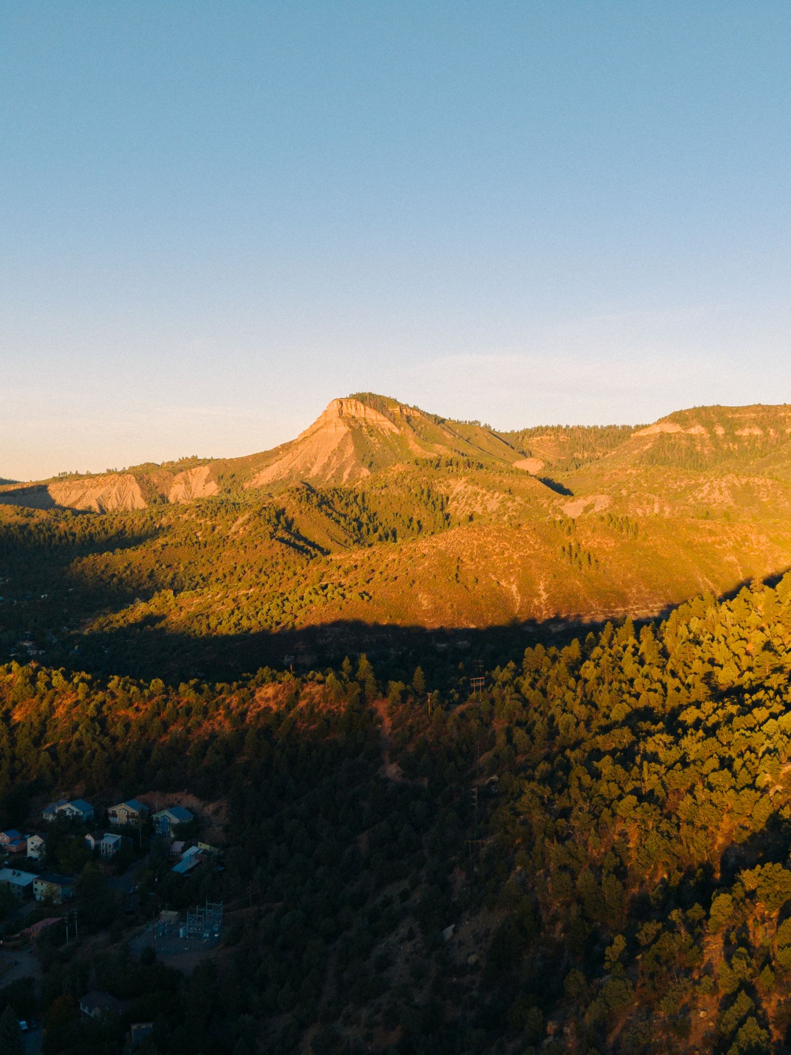 Golden hour light on the mountains above Durango