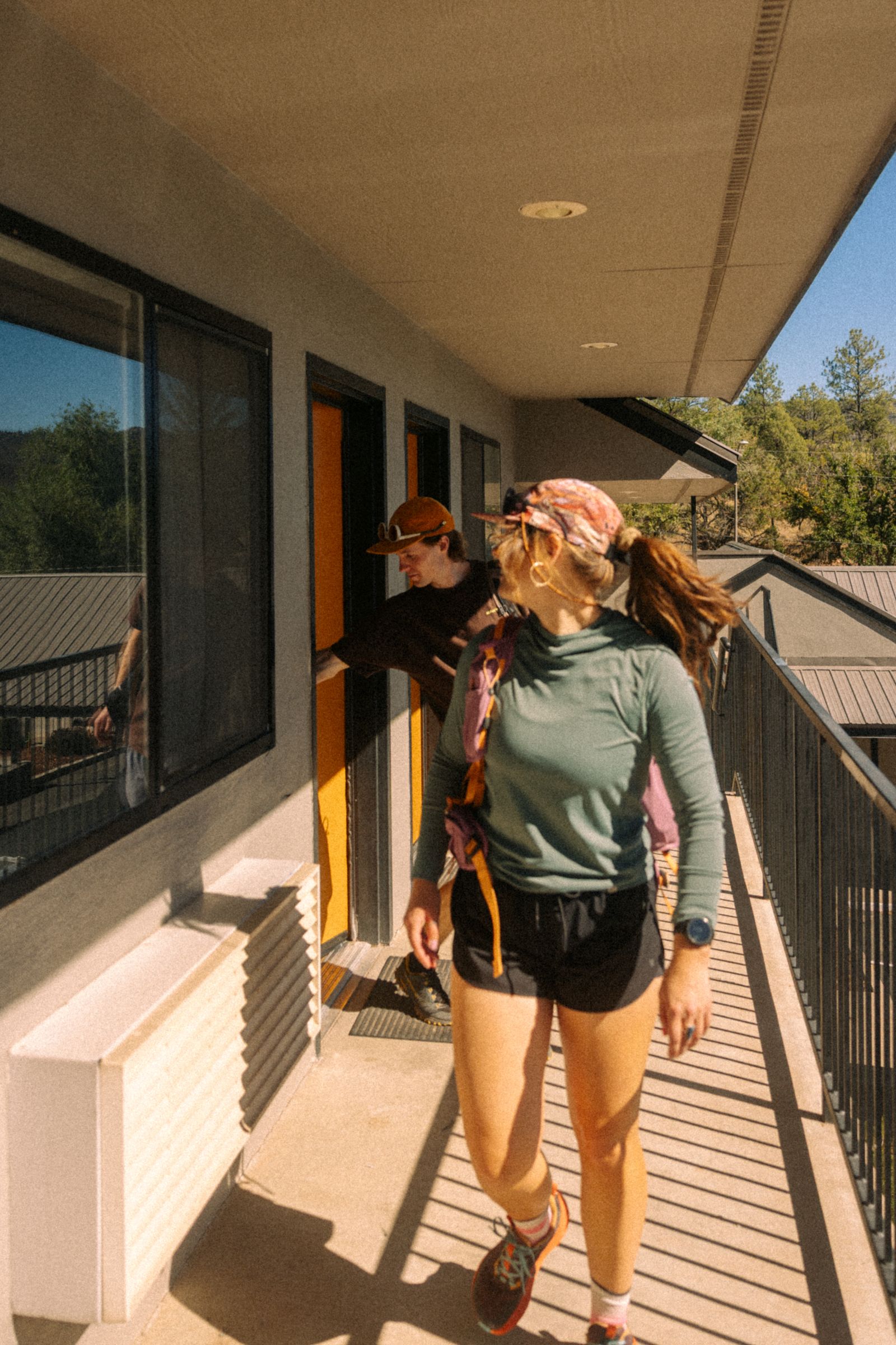 Guest walking the second floor walkway